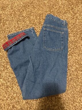 L.L. Bean Women's Flannel Lined Plaid Jeans Size 10T Original Fit Warm Straight